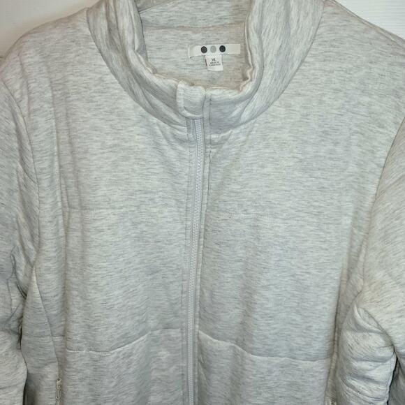 Three Dots Knit Puffer Jacket Full Zip Womens Sz XL Oatmeal Cream Zip Pockets - Picture 6 of 15